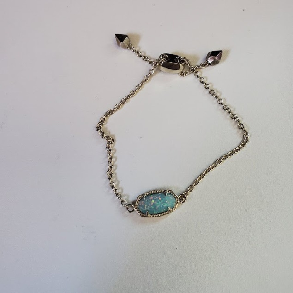 Kendra Scott Elaina Adjustable Chain Bracelet Gold Tone Light Blue Kyocera Opal